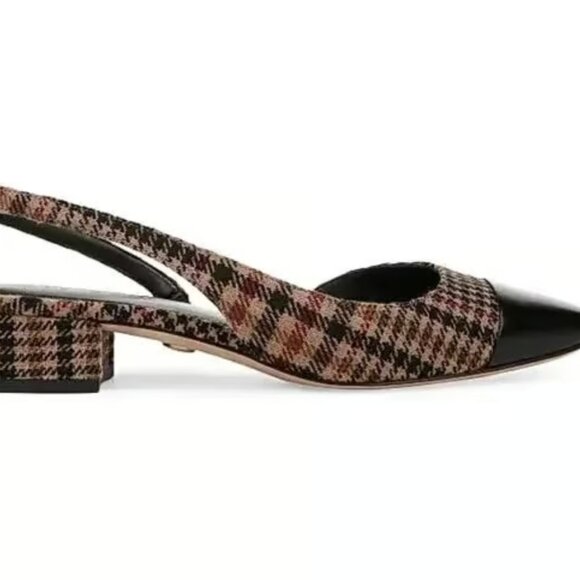 Veronica Beard Cecile Plaid Cap-Toe Slingback Camel Multi Size 8 - Picture 2 of 8